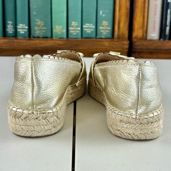 Kate Spade Gold Platform Bow Logo Leather Espadrille Sz 7.5 EUC MSRP $198 - Picture 8 of 8